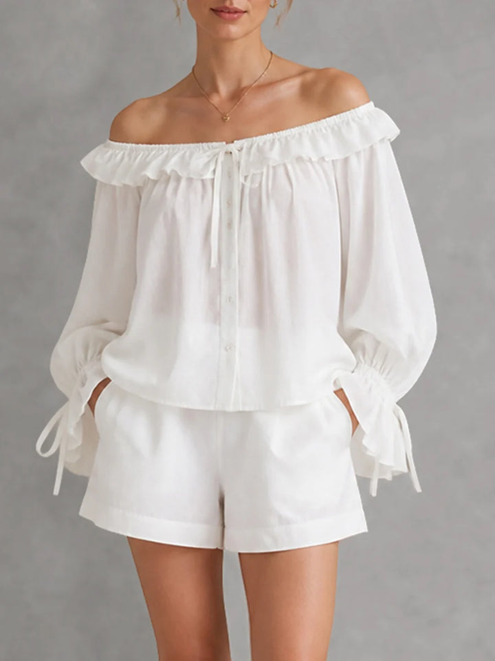 Blusa Off Shoulder Con Transparencia Y Volantes