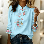 Camisa elegante con bordado floral y cuello mao - manga larga