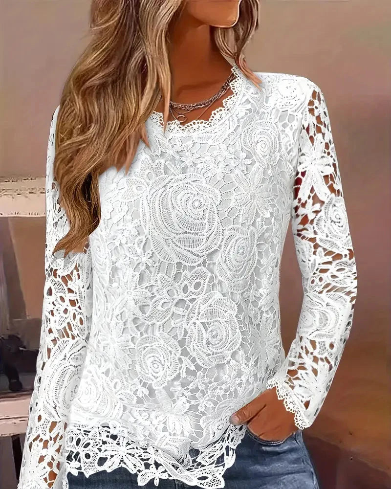 BLUSA INTEMPORAL DE ENCAJE Y MANGAS LARGAS