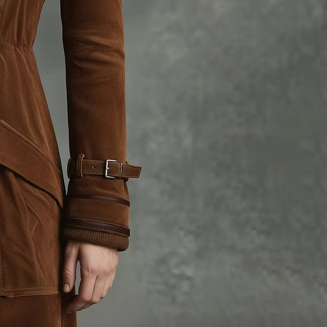 Trench Coat Vintage Estilo Western Con Solapa Y Botones En Ante