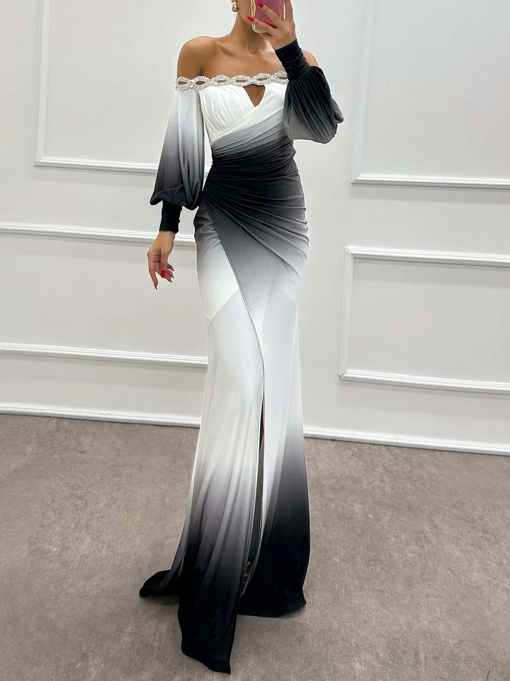 Elysia | Vestido De Noche Con Degradé Y Escote Sin Hombros