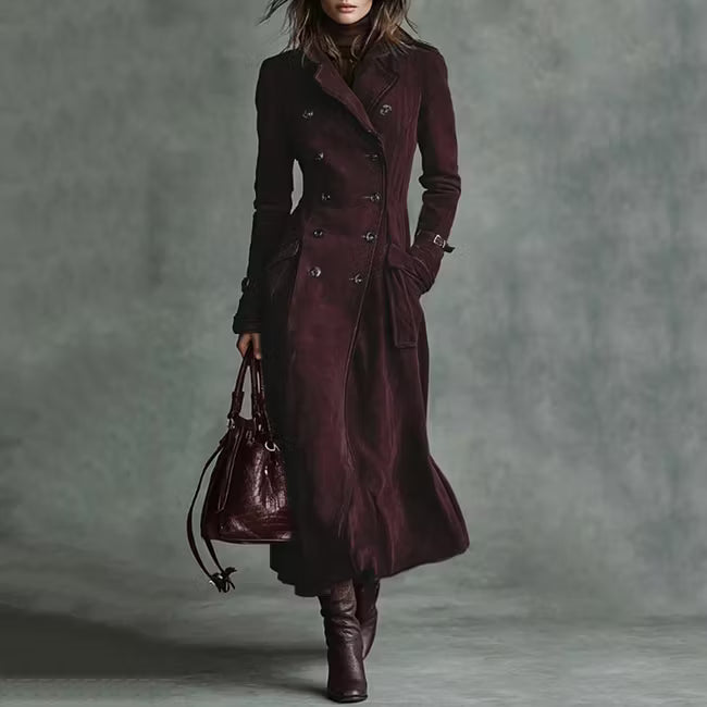 Trench Coat Vintage Estilo Western Con Solapa Y Botones En Ante
