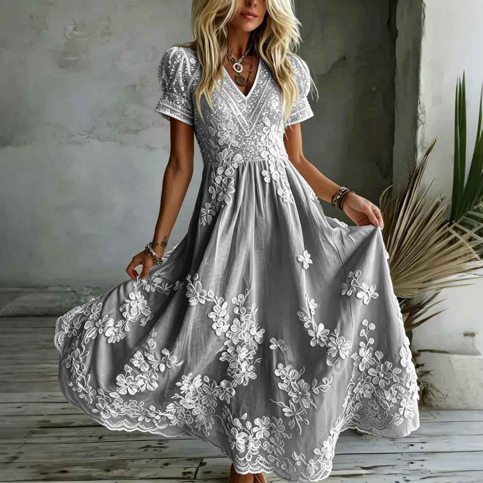 - VESTIDO MAXI BORDADO ROSA BLANCA