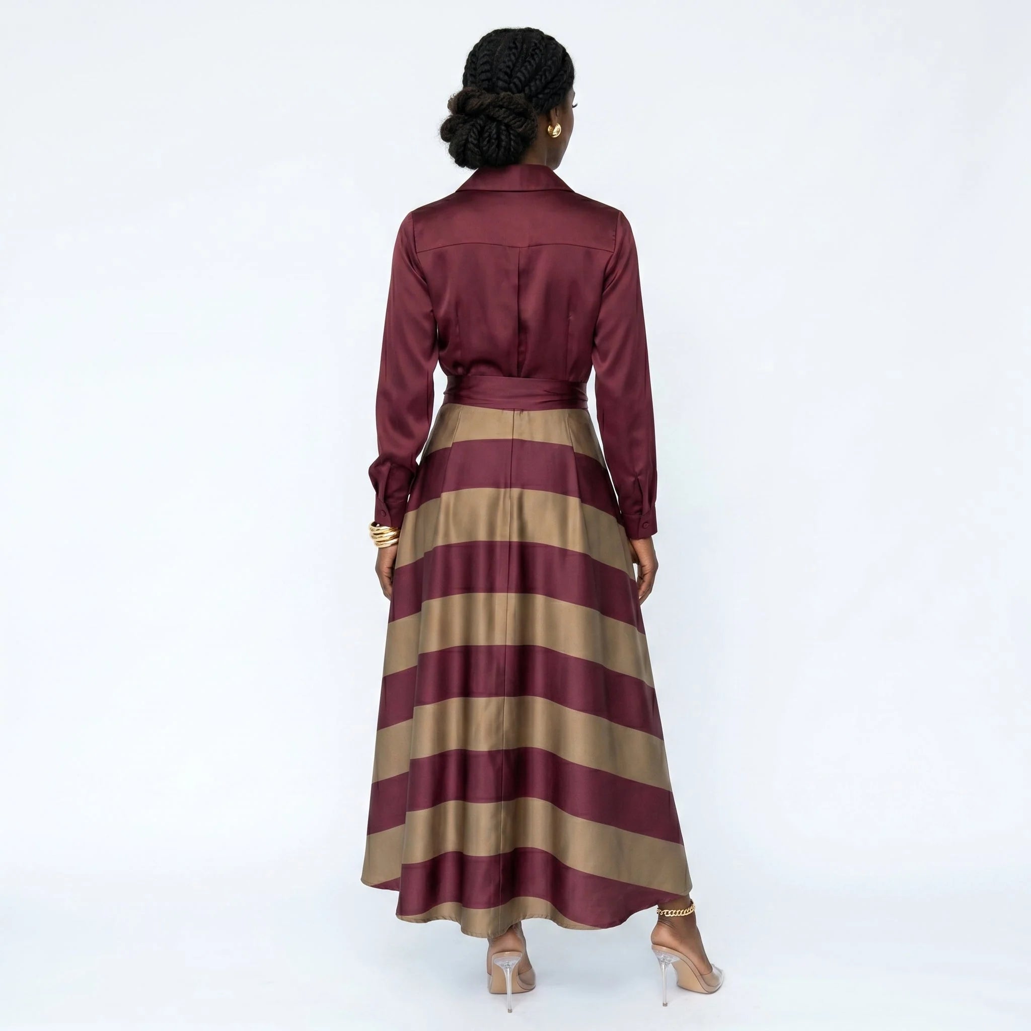 BEATRIZ - VESTIDO DE SATÉN a RAYAS ELEGANTE