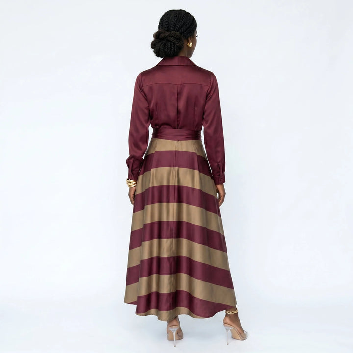 Beatriz - Vestido De Cetim Às Riscas Elegante