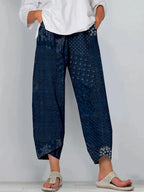 Pantalones casuales cortos con arte tradicional japonés sashiko