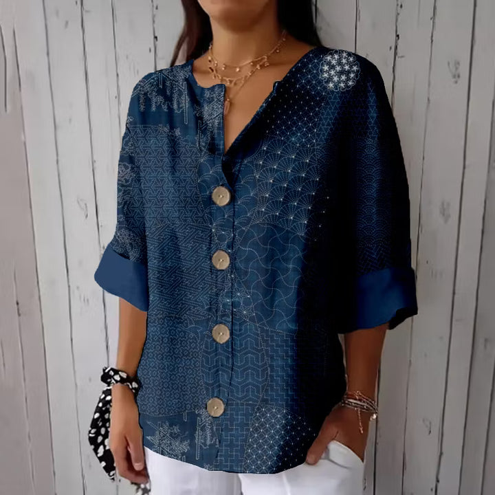TÚNICA DE LINO CÓMODA CON ARTE TRADICIONAL JAPONESA SASHIKO