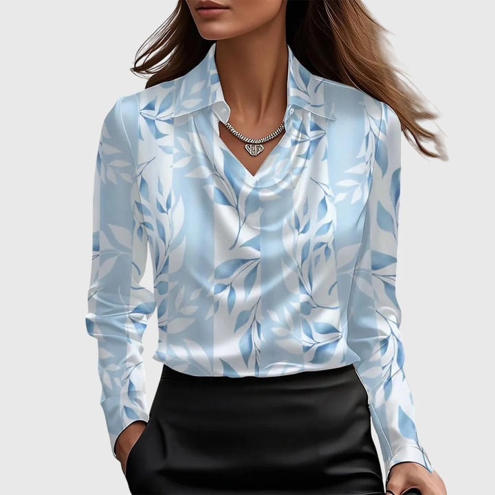 Blusa Acetinada Elegante Com Gola Franzida
