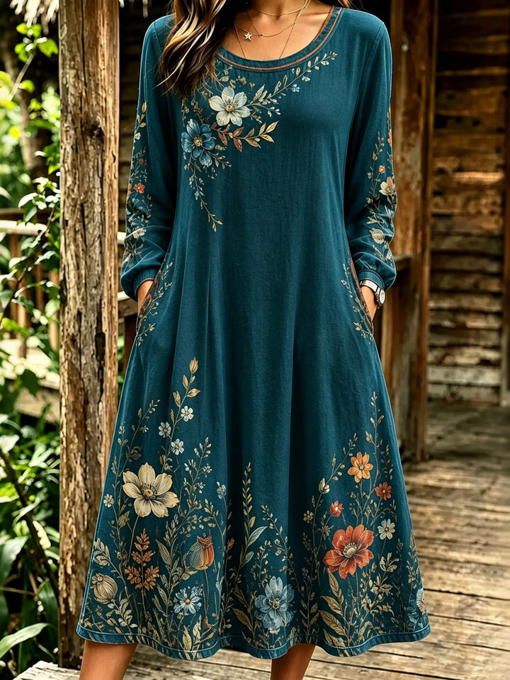Vestido Midi Con Estampado Floral Artístico