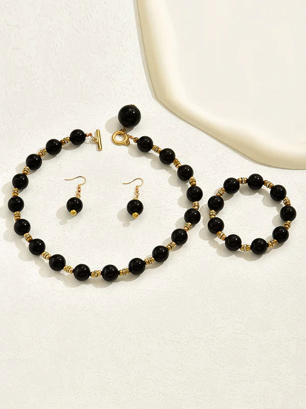 Conjunto De Collar, Pulsera Y Pendientes Geométrico Con Perlas (4 Pcs)