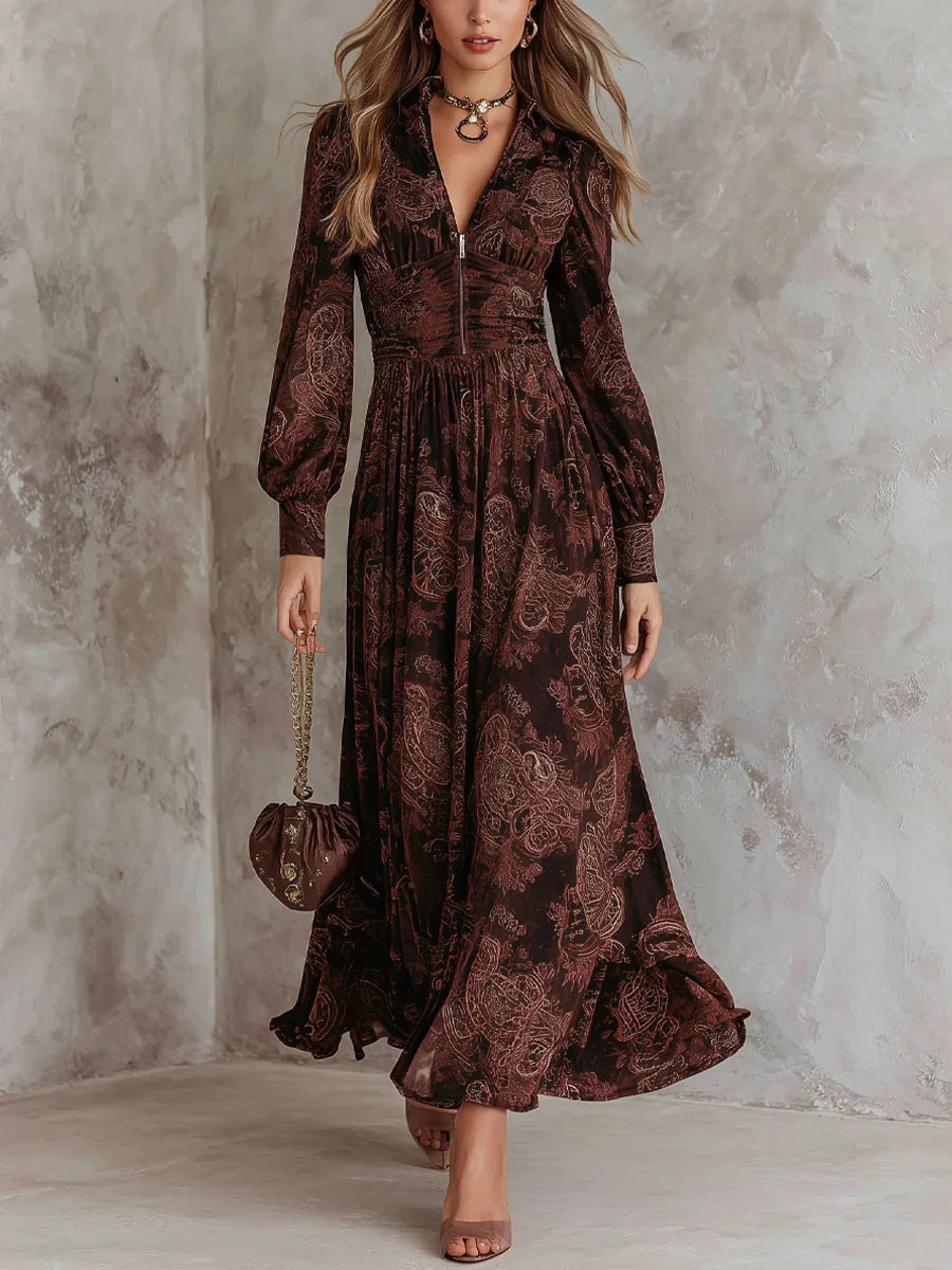 Amelia™ | Vestido Largo Con Estampado Paisley Y Cremallera