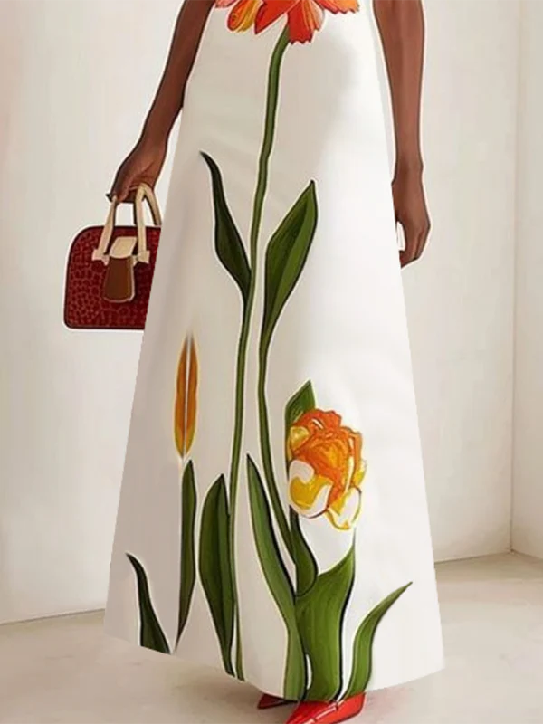 Vestido Maxi De Manga Corta Con Estampado Floral Y Escote Barco