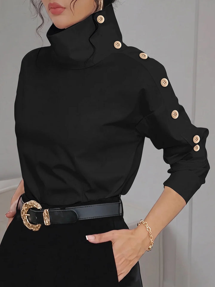 Blusa Camisa Color Sólido Manga Larga Con Botones Y Tirantes Ajustables