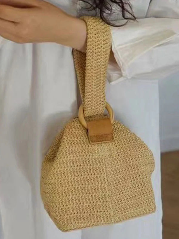Bolso De Mano Tejido Casual - Color Liso