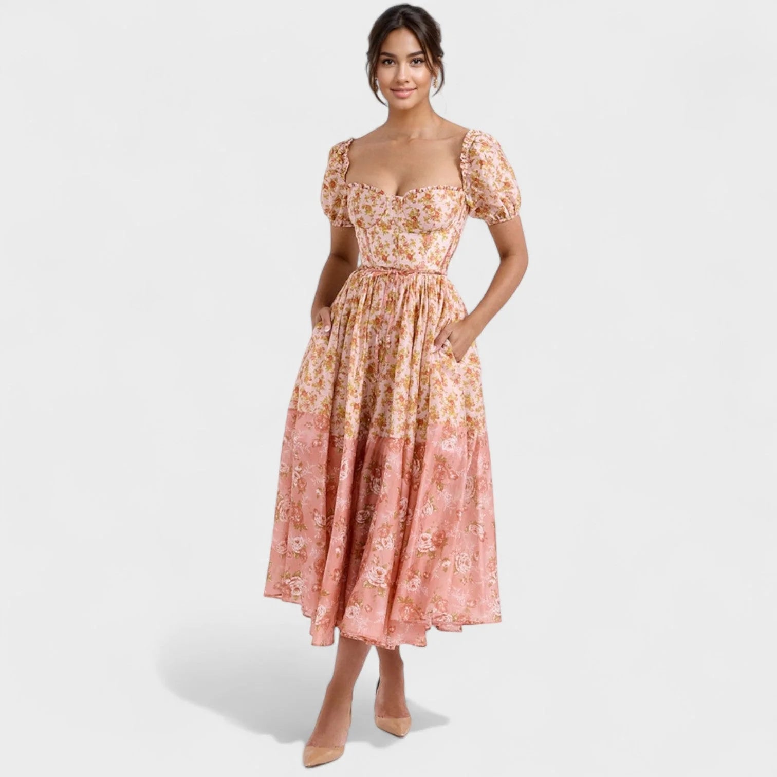 Valentina - vestido floral coral