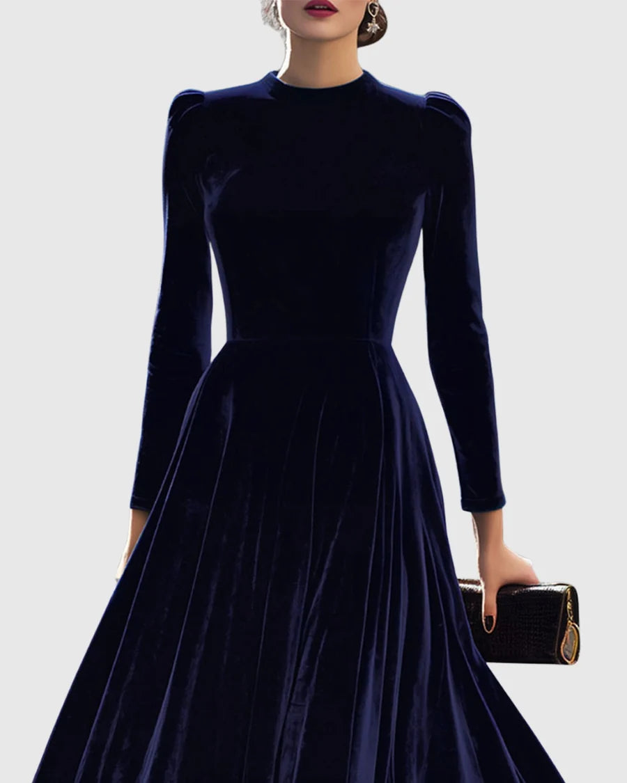 BEATRIZ | VESTIDO TERCIOPELO MIDI MANGA LARGA MUJER CUELLO REDONDO