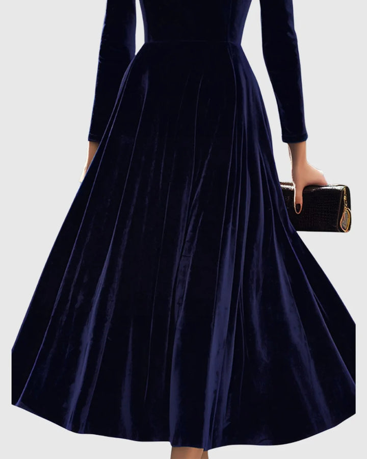 BEATRIZ | VESTIDO TERCIOPELO MIDI MANGA LARGA MUJER CUELLO REDONDO