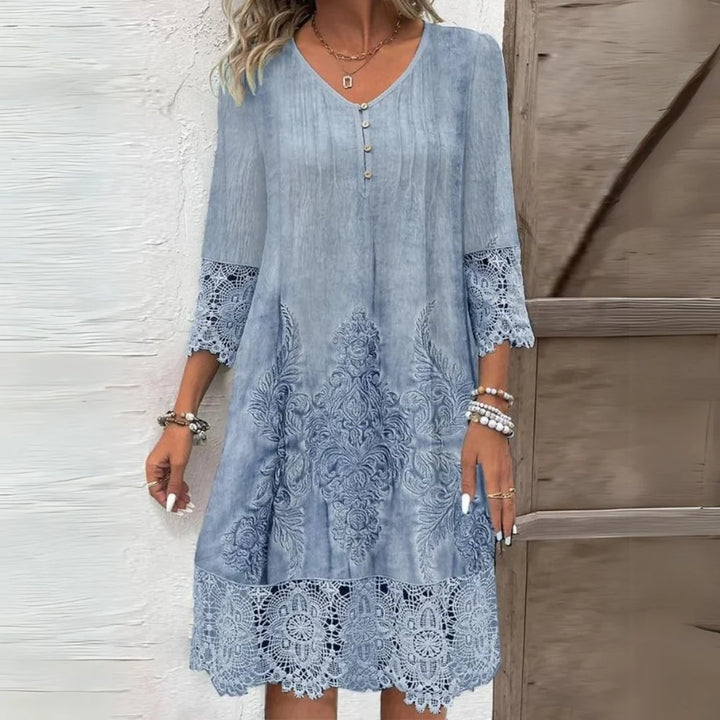 Vestido Recto De Mujer Con Acabado En Encaje – Vestido Midi Bordado Para Verano