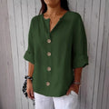 Camisa casual de mezcla de lino con botones en color liso