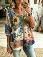 Camiseta casual con estampado floral bohémio