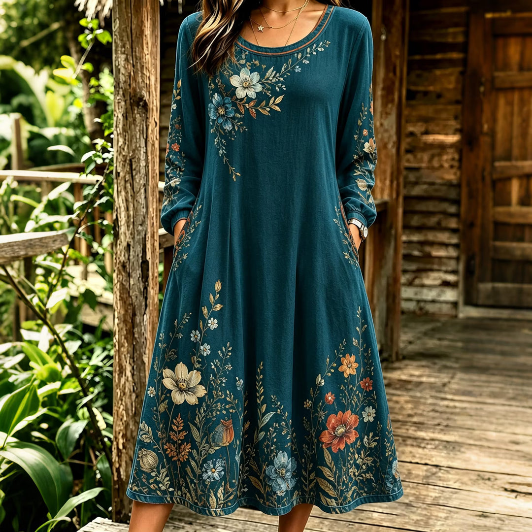 Vestido Midi Con Estampado Floral Artístico