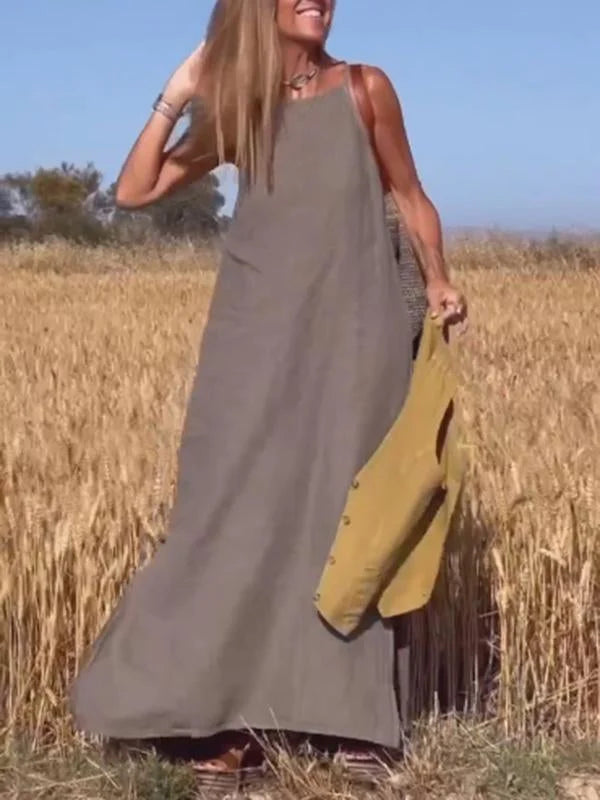 Women's Casual Cotton and Linen Long Dress