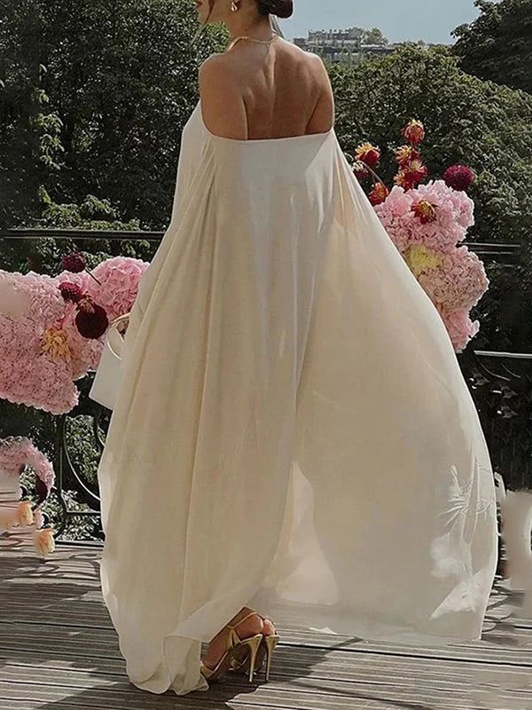 Vestido Maxi Holgado Con Cuello Halter Y Manga Larga En Color Sólido