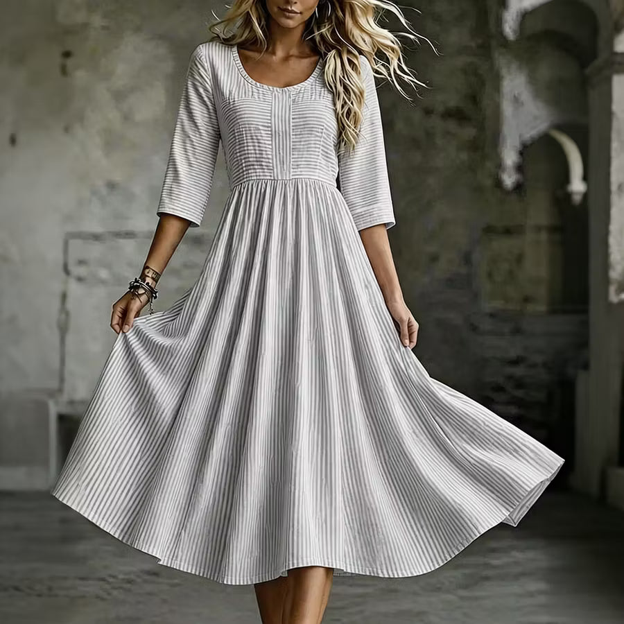 Vestido casual de manga 3/4 con estampado geométrico de rayas
