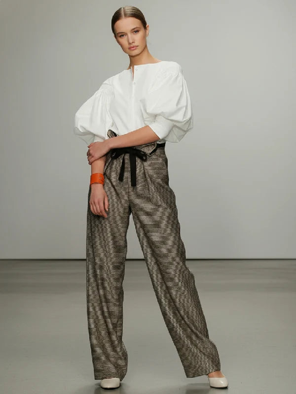 Puff Sleeve Button-Up Blouse - Solid Colors