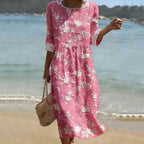 Vestido Floral Bohemio Vintage de Manga 3/4