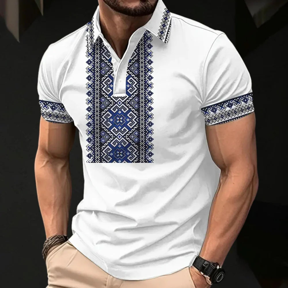 Polo Masculino Bordado Con Detalle De Patrón Corte Slim Top Casual