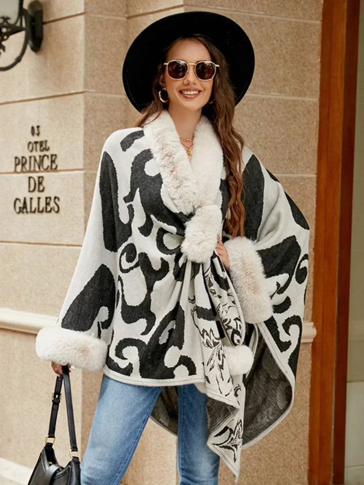 Carminho | Poncho Mujer Estampado Cuello Pelo