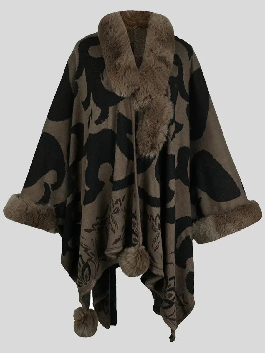 Carminho | Poncho Mujer Estampado Cuello Pelo