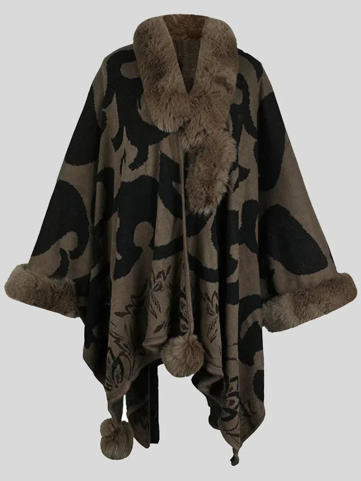 Carminho | Poncho Mujer Estampado Cuello Pelo