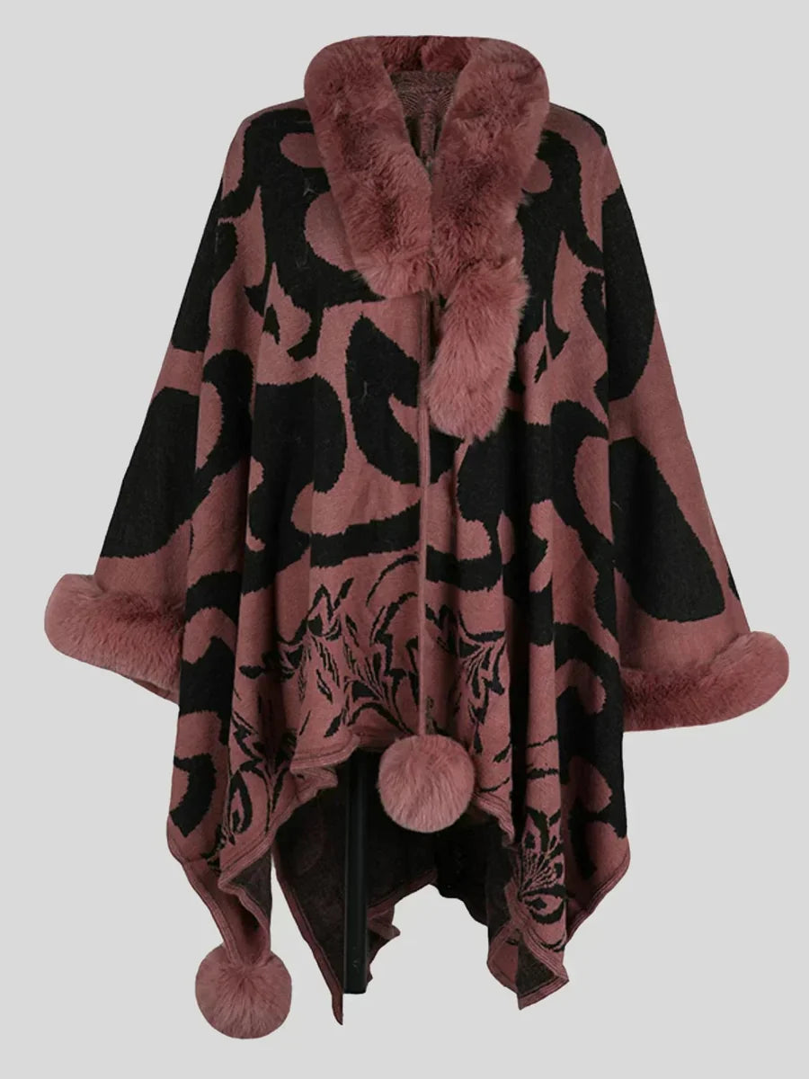Carminho | Poncho Mujer Estampado Cuello Pelo