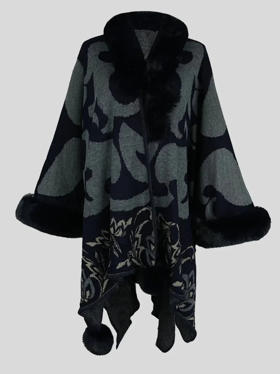 Carminho | Poncho Mujer Estampado Cuello Pelo