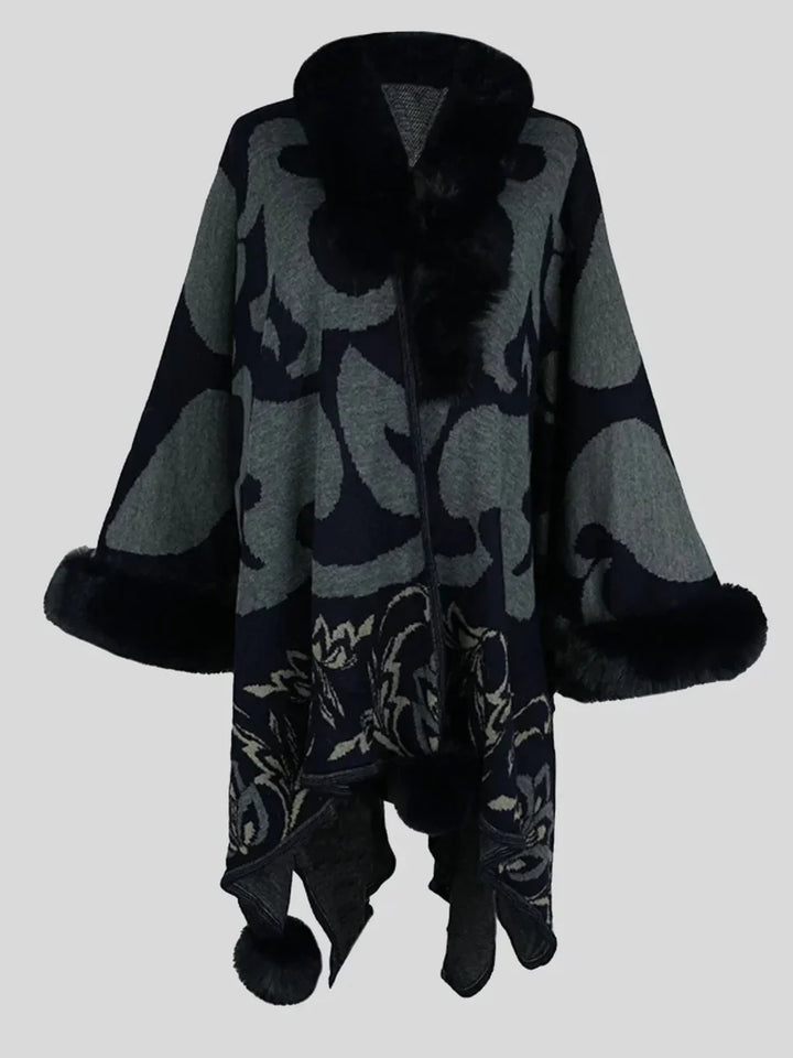 Carminho | Poncho Mujer Estampado Cuello Pelo