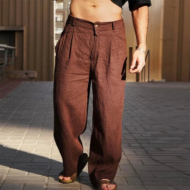 Pantalones De Pierna Ancha Plisados Para Hombre - Casual Relajado De Verano