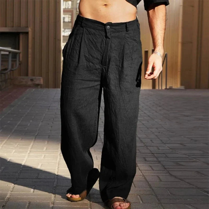 Pantalones De Pierna Ancha Plisados Para Hombre - Casual Relajado De Verano