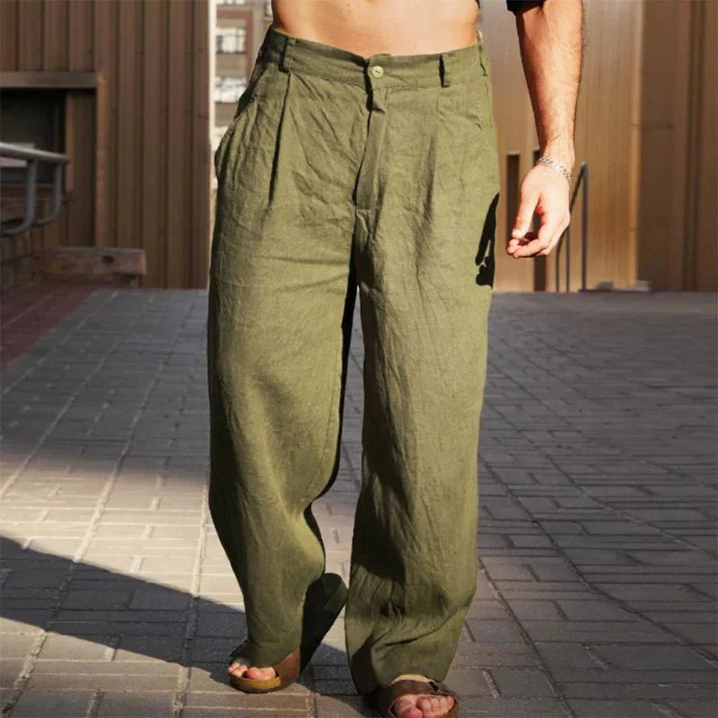 Pantalones De Pierna Ancha Plisados Para Hombre - Casual Relajado De Verano