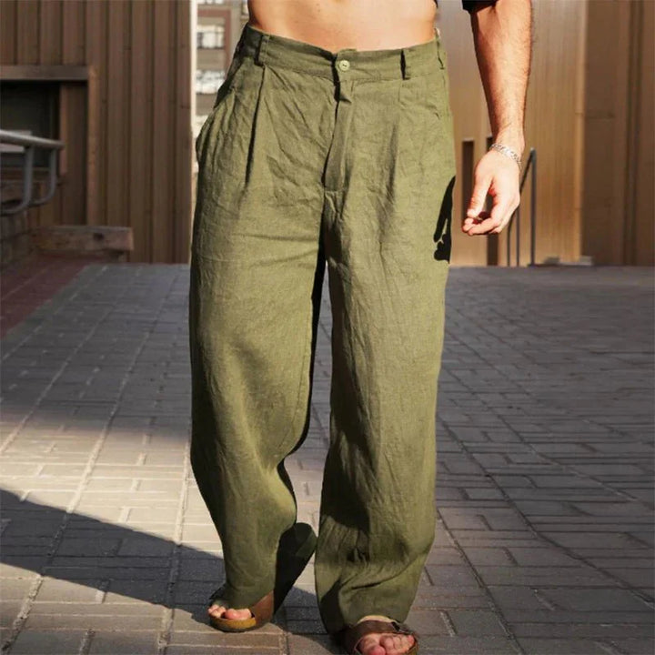 Pantalones De Pierna Ancha Plisados Para Hombre - Casual Relajado De Verano