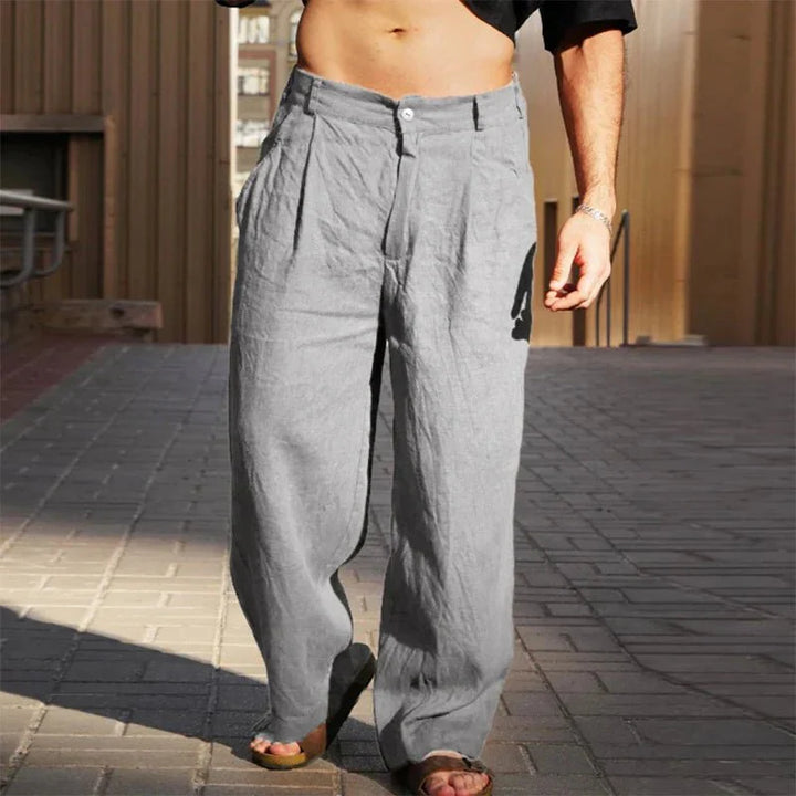 Pantalones De Pierna Ancha Plisados Para Hombre - Casual Relajado De Verano