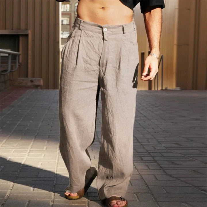 Pantalones De Pierna Ancha Plisados Para Hombre - Casual Relajado De Verano