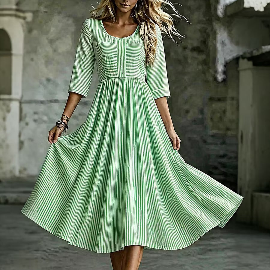 Vestido casual de manga 3/4 con estampado geométrico de rayas
