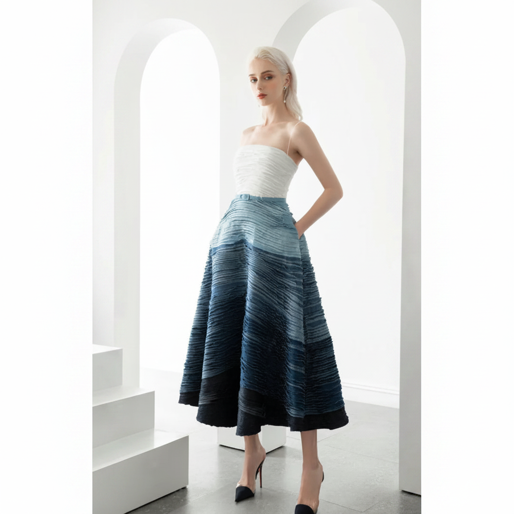 Conjunto dos piezas midi con textura degradé y top strapless k26051307