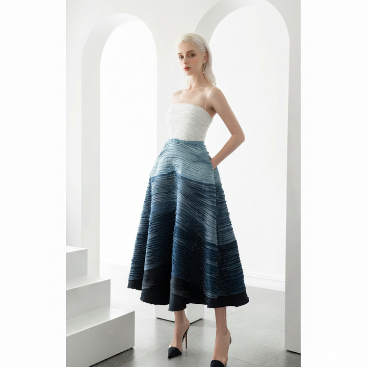 Conjunto De Duas Peças Midi Com Textura Degradé E Top Sem Alças