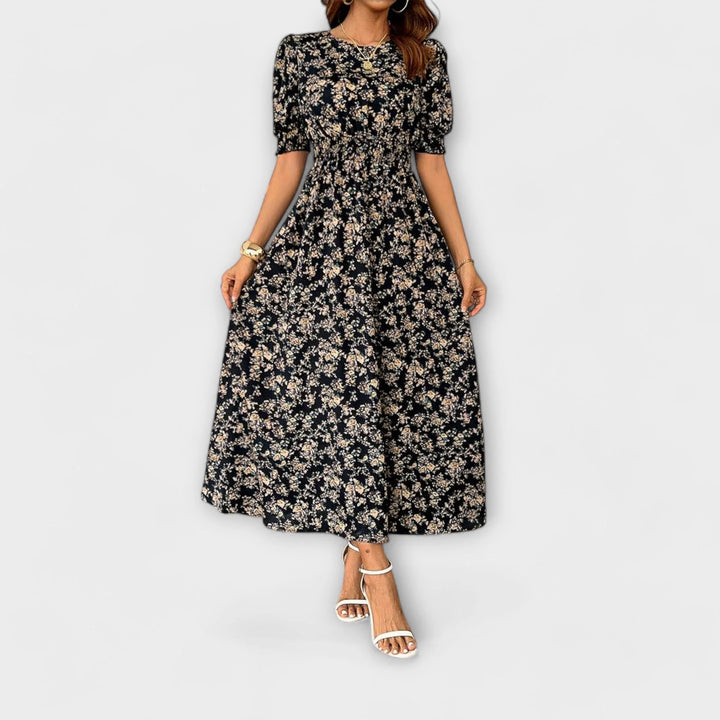 Amelia | Vestido Floral Com Gola Redonda