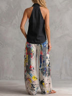 Pantalones vaqueros graffiti cintura alta pernera ancha