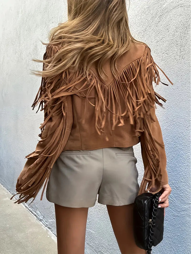 Chaqueta De Ante Sintético Con Flecos Para Mujer – Pieza De Inspiración Western Para Festivales De Otoño