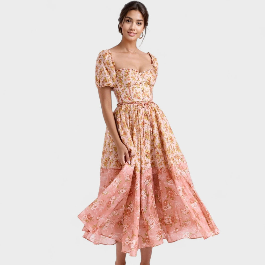 Valentina - vestido floral coral